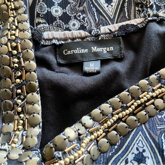 Caroline Morgan spaghetti strap maxi dress with brass beading details Size M - Picture 6 of 14